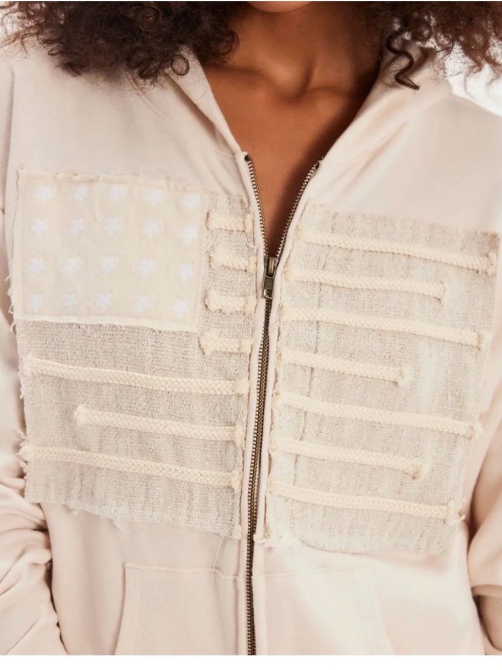 Tricia Fix x Free People Flag Zipper Hoodie In Ivory Combo